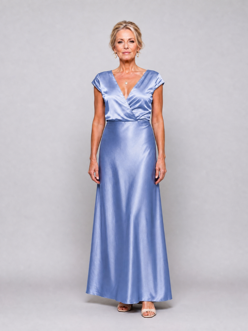 Xiomara Cap Sleeve Wrap Bodice Maxi Dress in blue