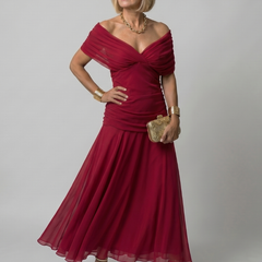 Delphine Off Shoulder Flow Midi Dress in red