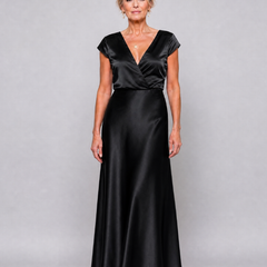 Xiomara Cap Sleeve Wrap Bodice Maxi Dress in black