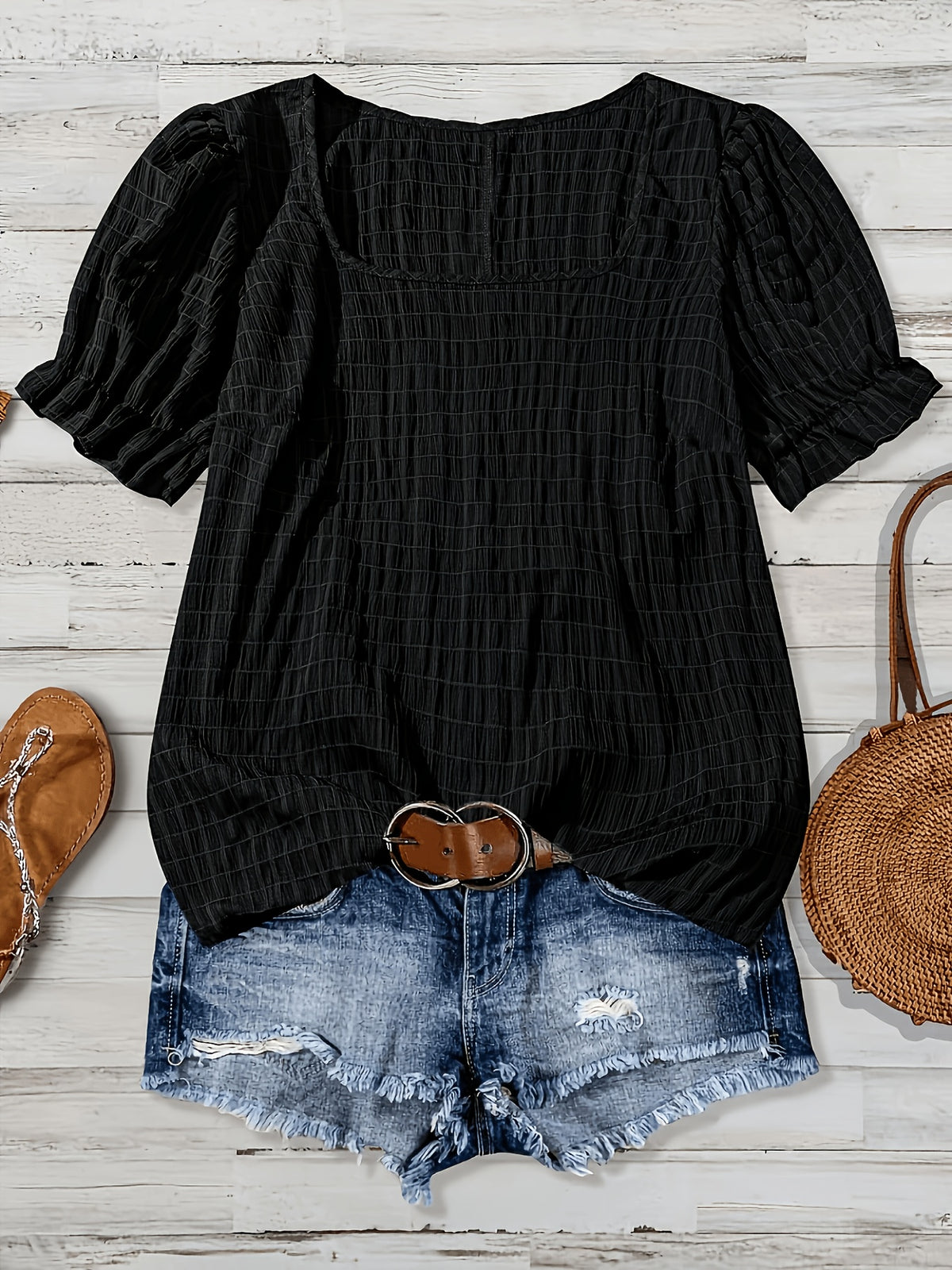 Claire™ | Textured Puff Sleeve Blouse for Effortless Feminine Elegance
