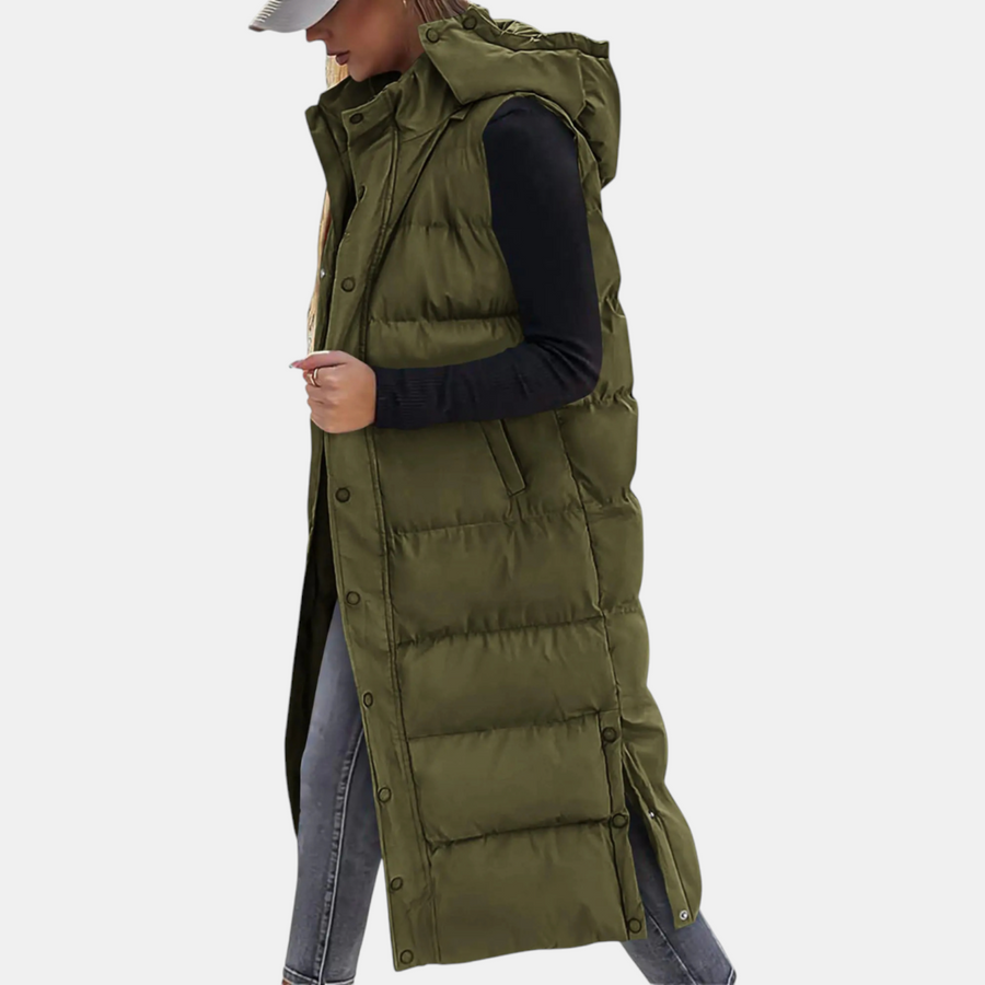 Women's Quilted Puffer Vest – Long Hooded Sleeveless Maxi Jacket