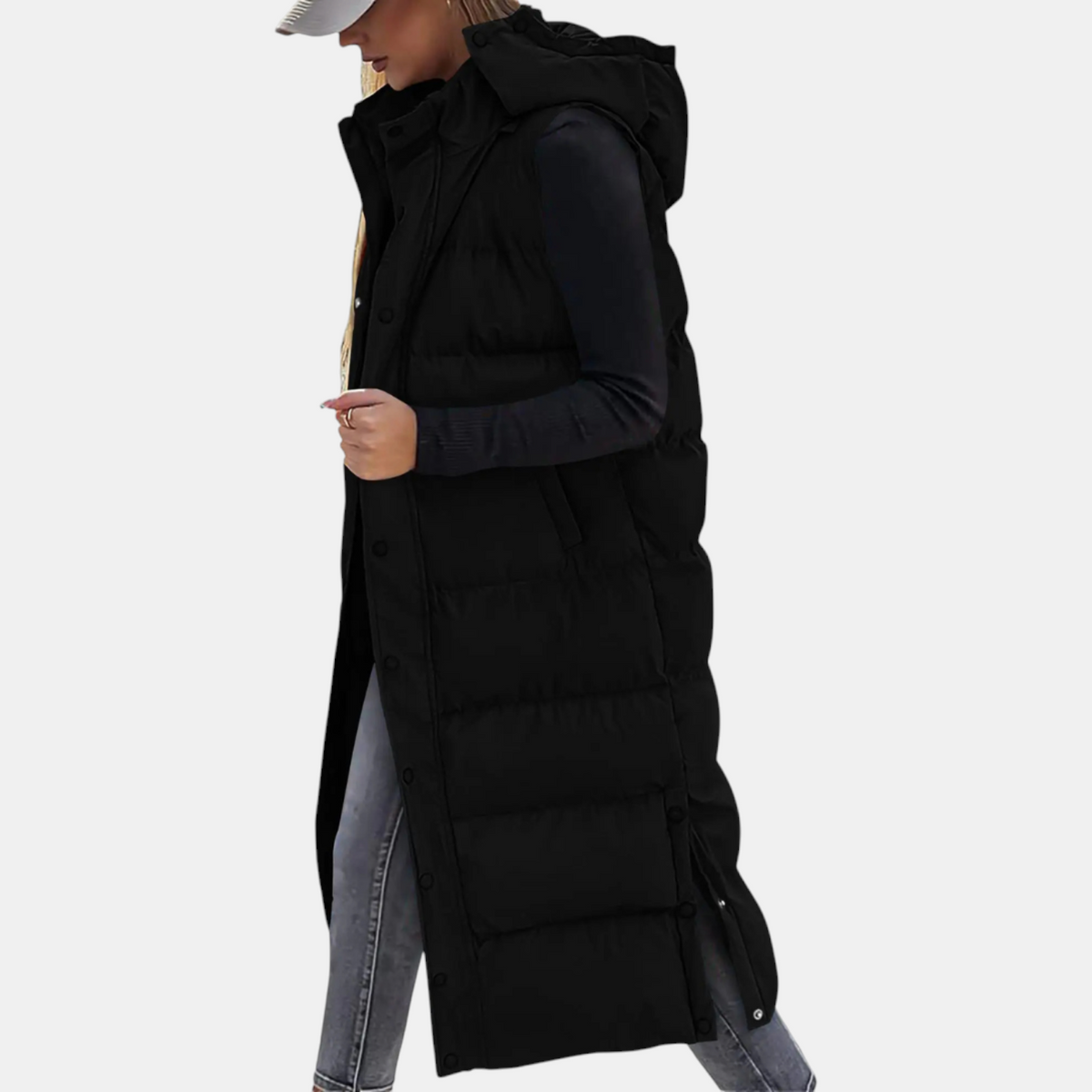 Women's Quilted Puffer Vest – Long Hooded Sleeveless Maxi Jacket