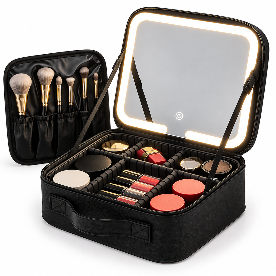Celeste™ Luxe Leather Beauty Organizer with LED Vanity Mirror