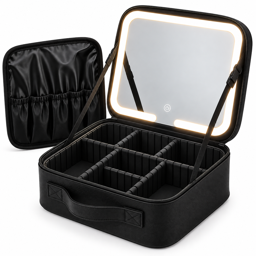 Celeste™ Luxe Leather Beauty Organizer with LED Vanity Mirror