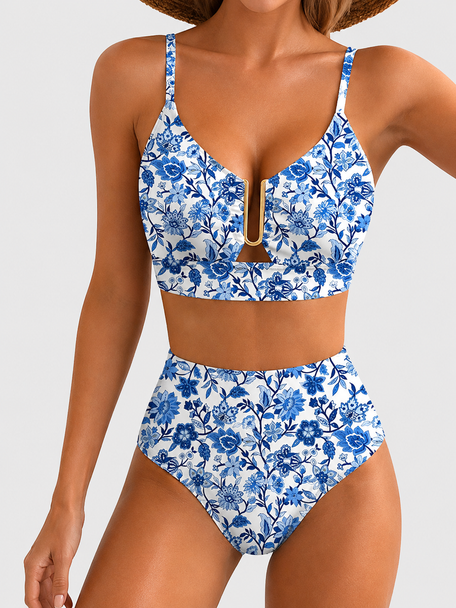2 PIECE BIKINI SET U-WIRE CUTOUT SWIMSUIT