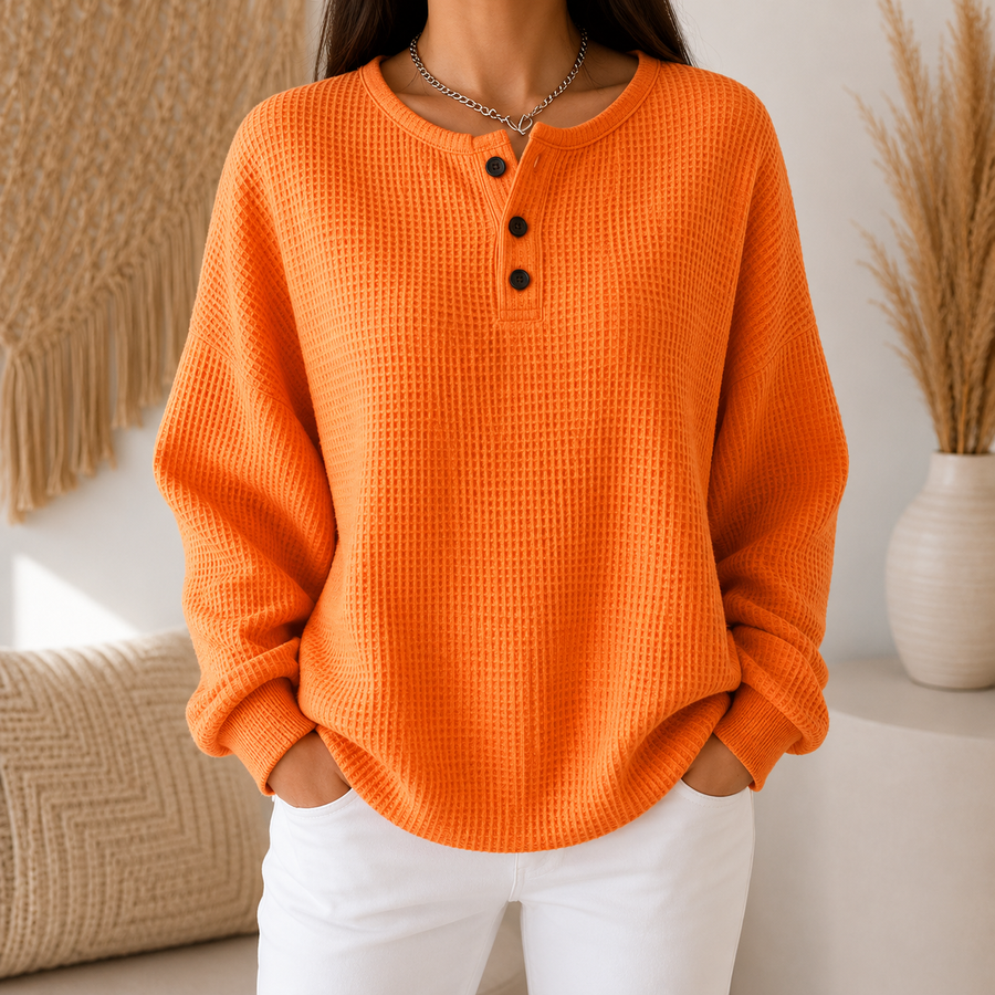 Mirabel™ | Cozy Waffle Henley Sweatshirt