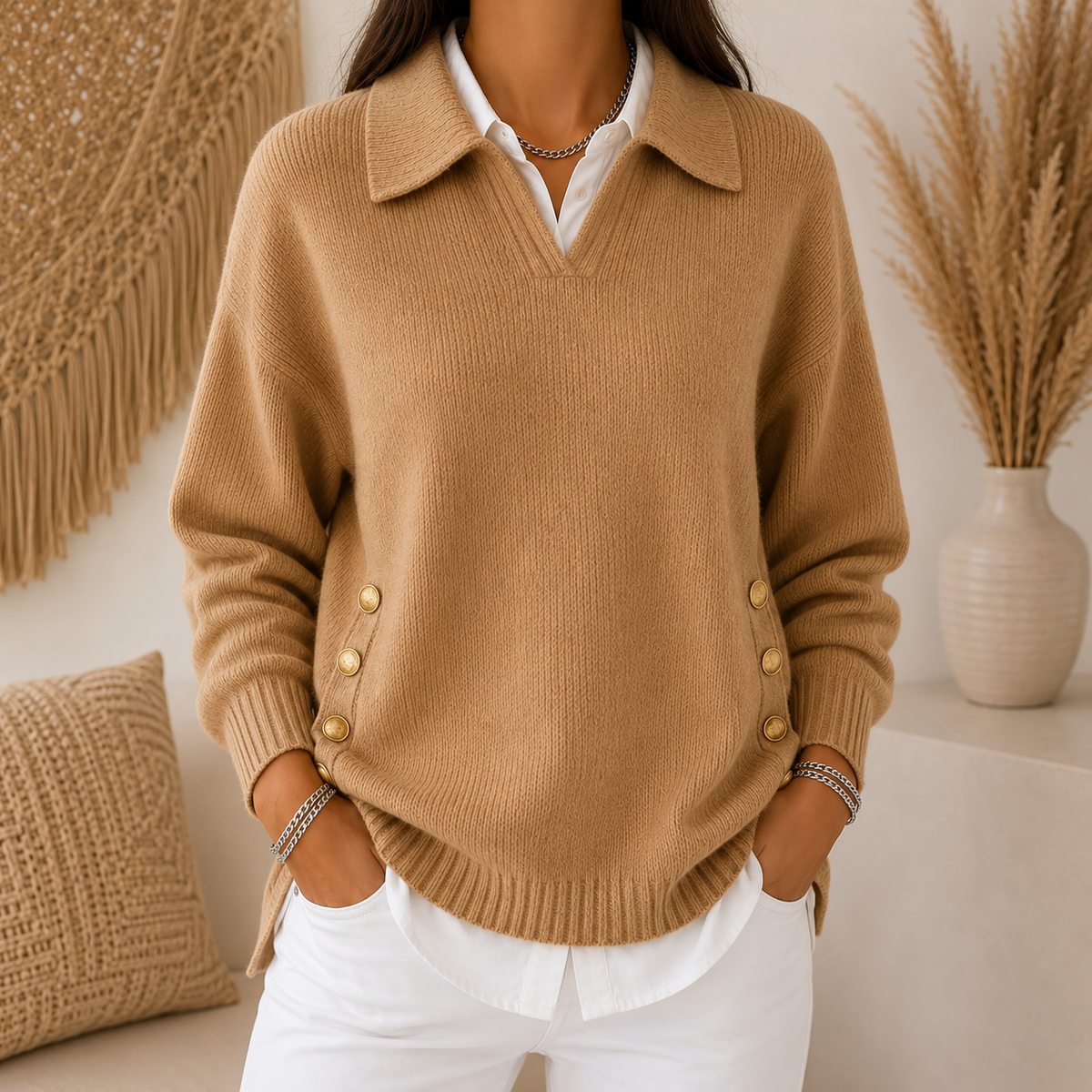 Vynette™ | V-Neck Sweater with Collar