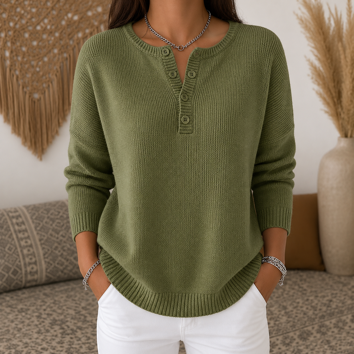 Helena™ | Henley Button-Up Knit Sweater