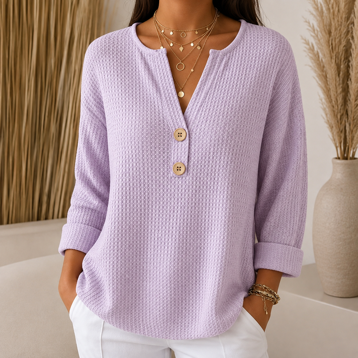 Lucinda™ | Henley Button Top