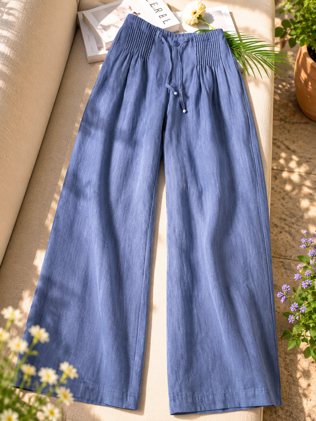 Camille | Wide-leg Pants in Cotton and Linen Blend