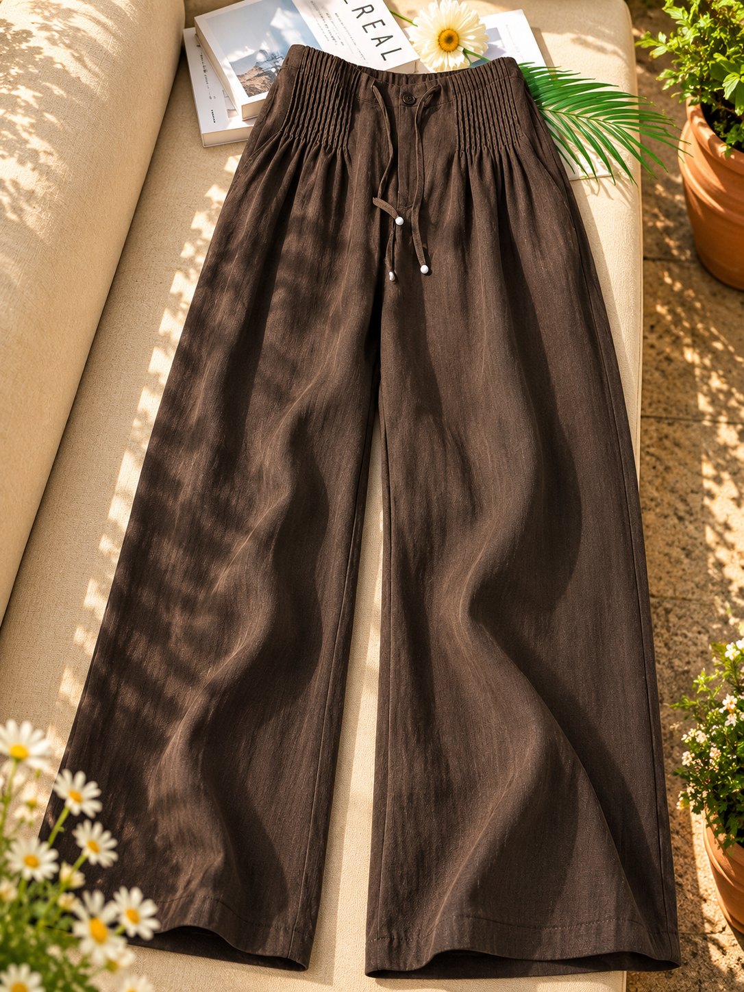 Camille | Wide-leg Pants in Cotton and Linen Blend