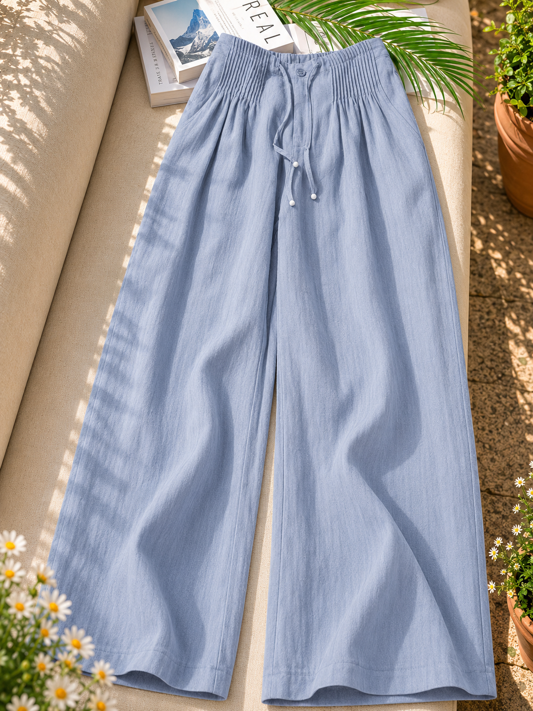 Camille | Wide-leg Pants in Cotton and Linen Blend