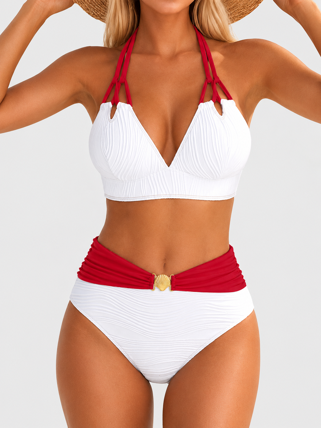 Lily | High Waisted Double Strap Bikini with Contrast Color