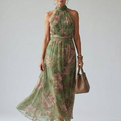 Adeline Gathered Halter Midi Dress