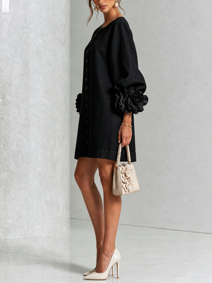 Eugenie | Floral-Cuff Button Mini Dress