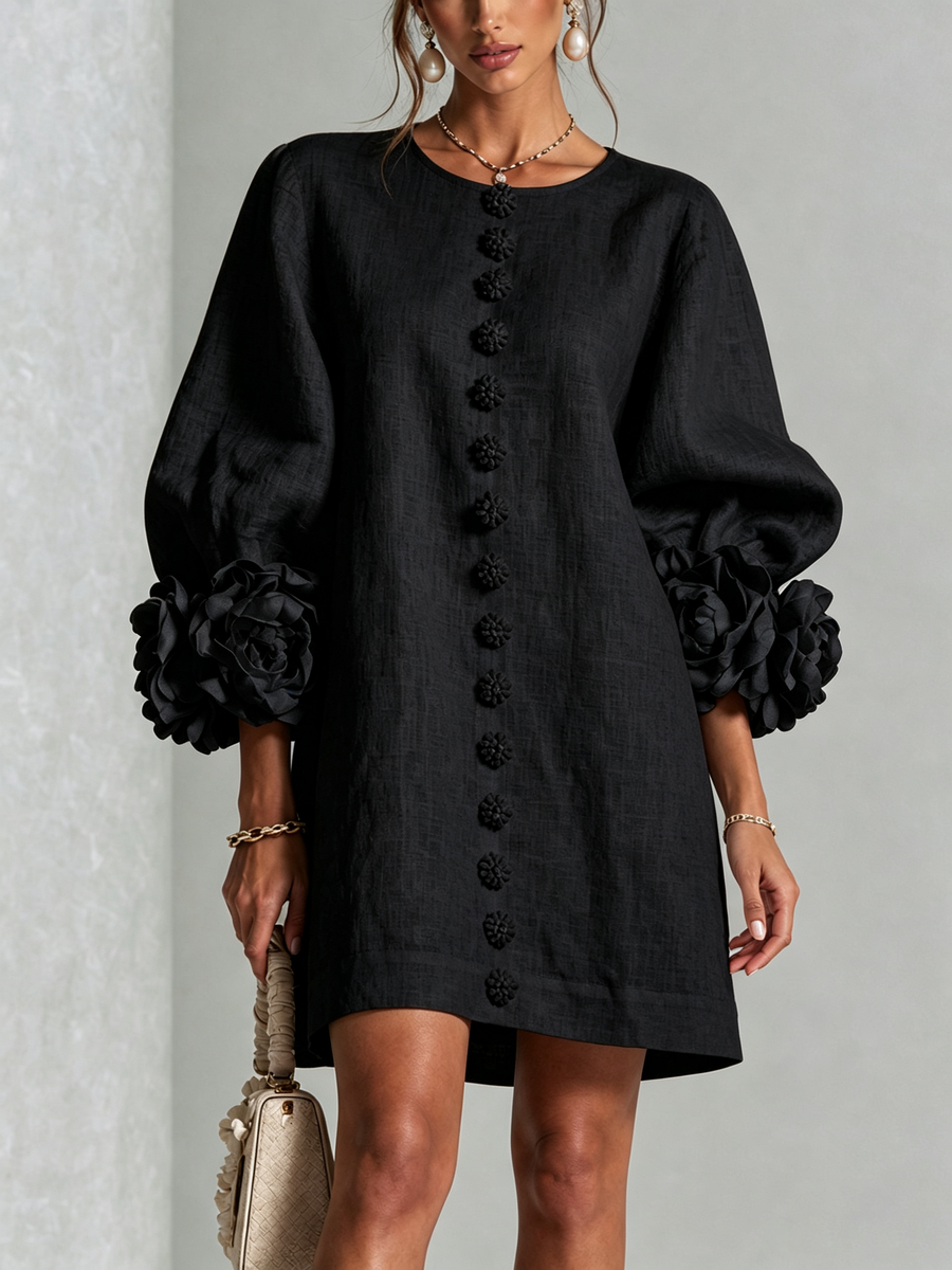 Eugenie | Floral-Cuff Button Mini Dress