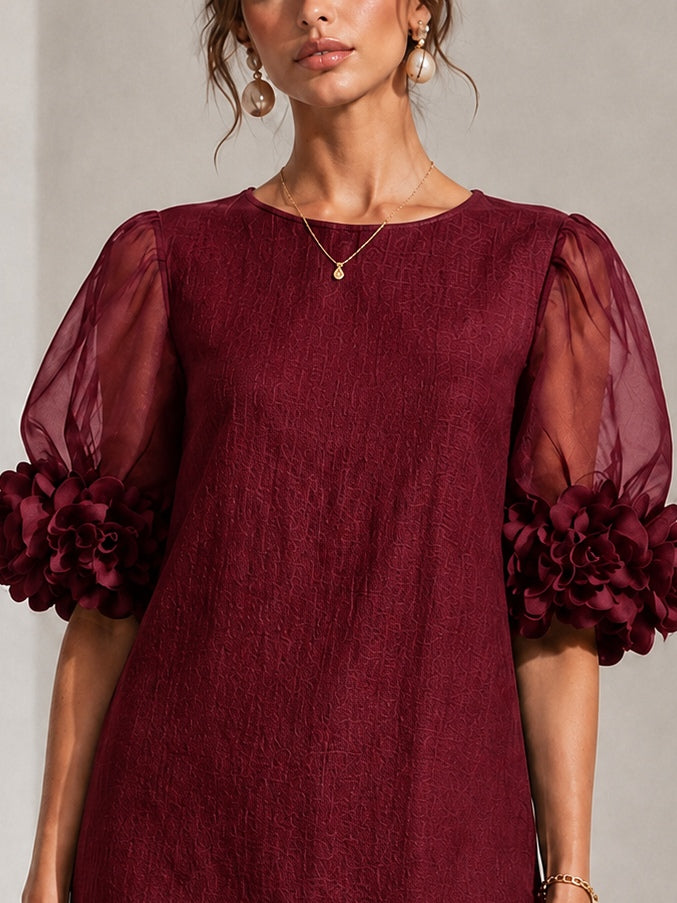 Adaline | Floral-Cuff Puff-Sleeve Mini Dress
