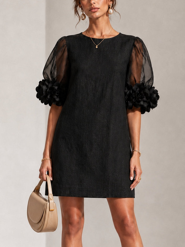 Rebecca | Floral-Cuff Puff-Sleeve Mini Dress