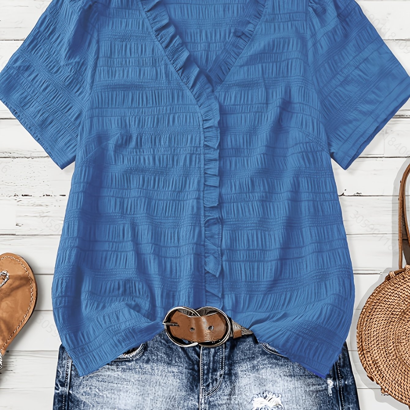 Olivia Grace™ | Ruffle V-Neck Blouse Designed to Flatter Every Curve