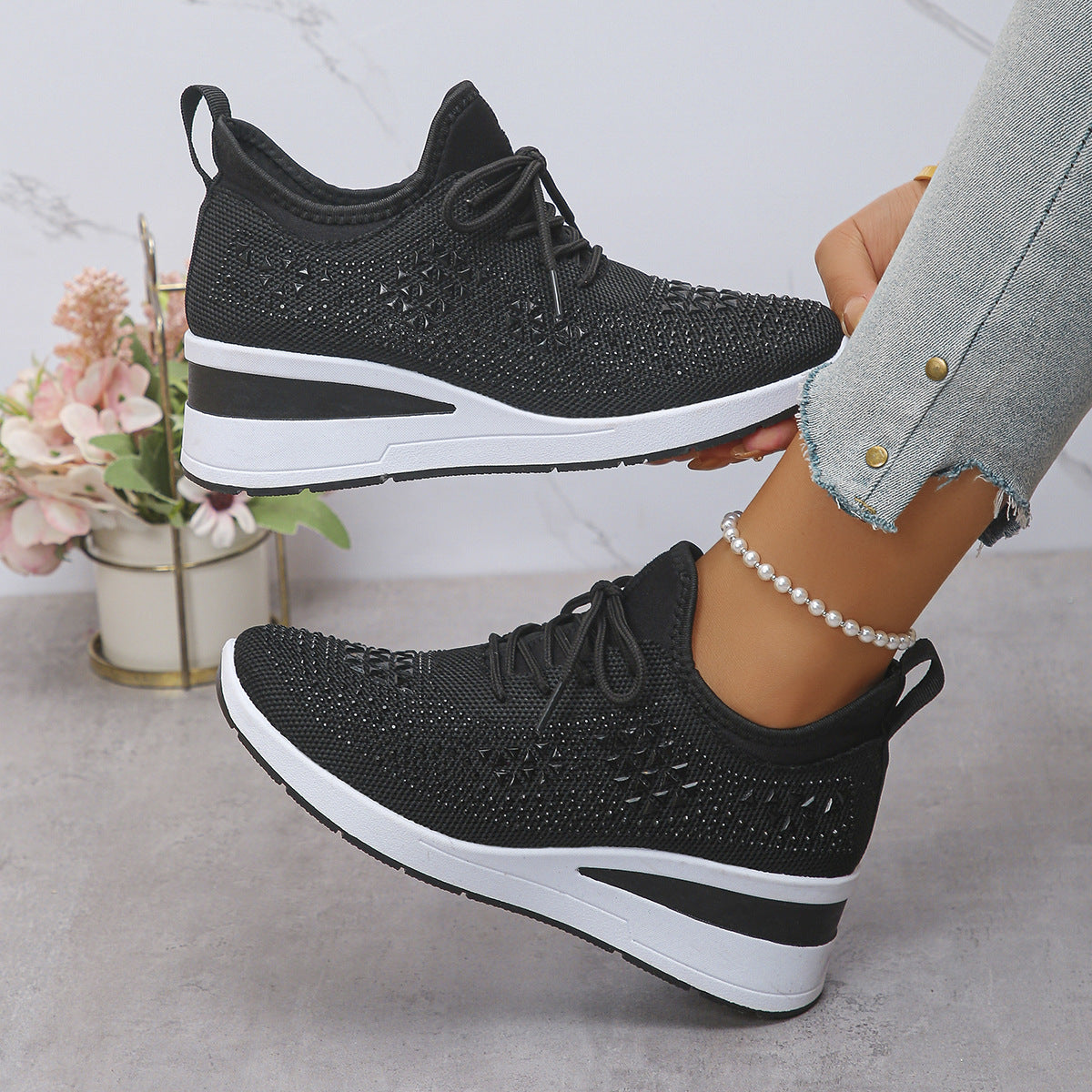 Celestine™ | Rhinestone Wedge Sneakers for Stylish All-Day Comfort