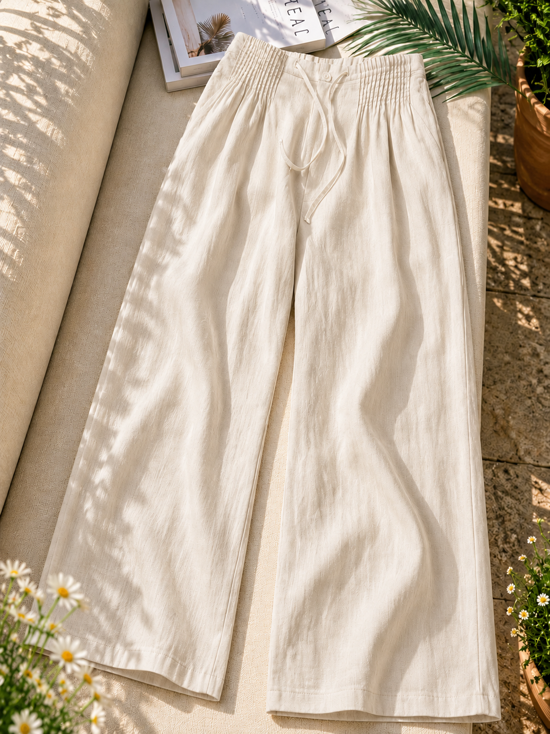 Camille | Wide-leg Pants in Cotton and Linen Blend