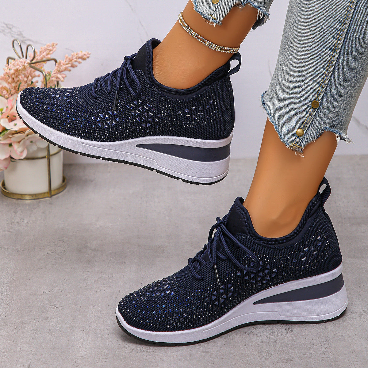 Celestine™ | Rhinestone Wedge Sneakers for Stylish All-Day Comfort