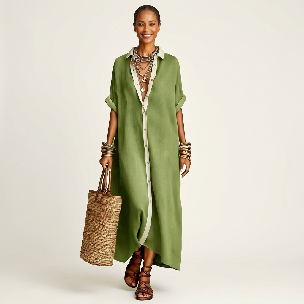 Kamira | Contrast-Collar Maxi Dress