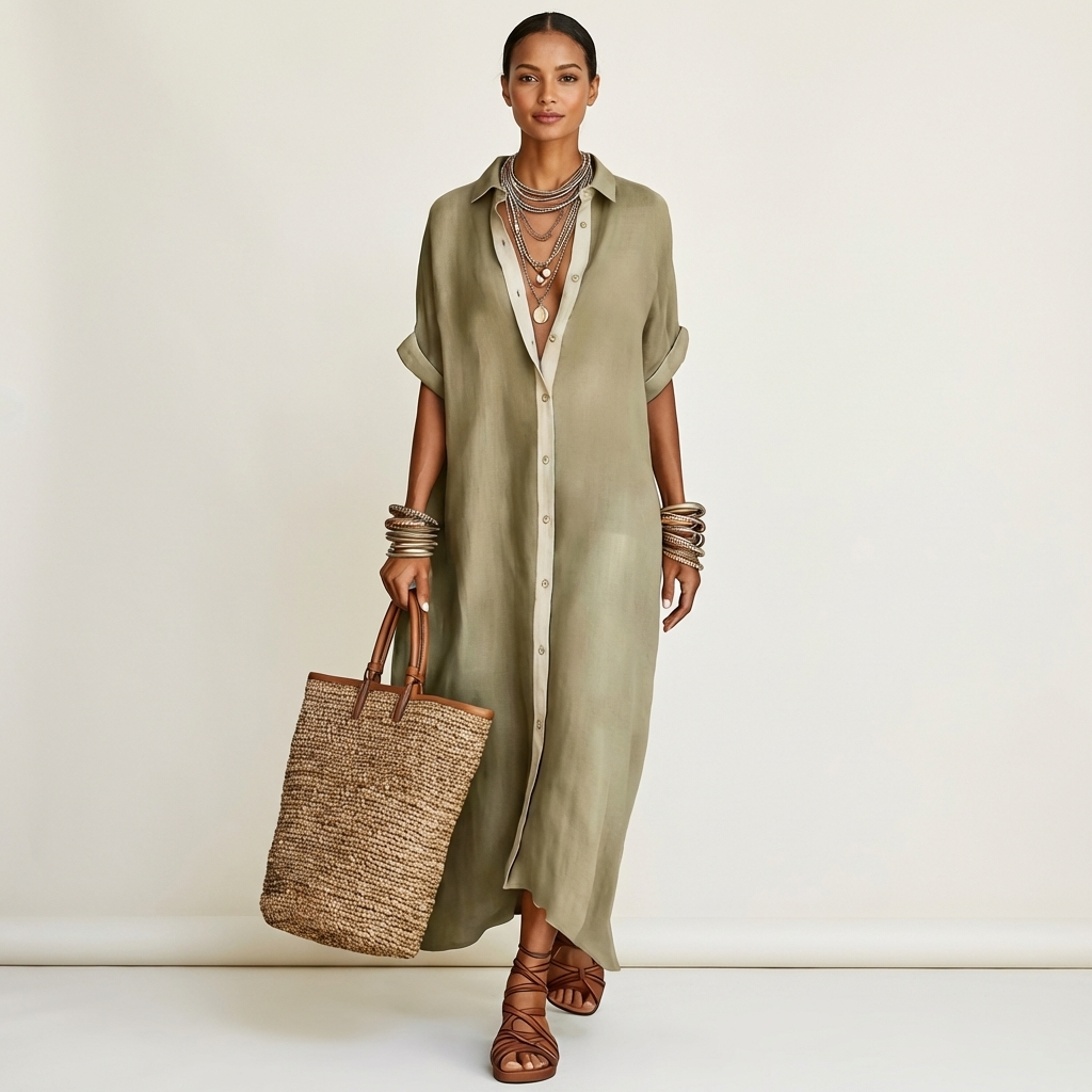 Kamira | Contrast-Collar Maxi Dress