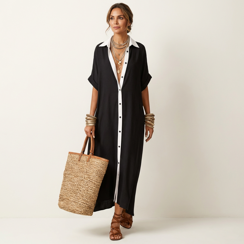 Kamira | Contrast-Collar Maxi Dress