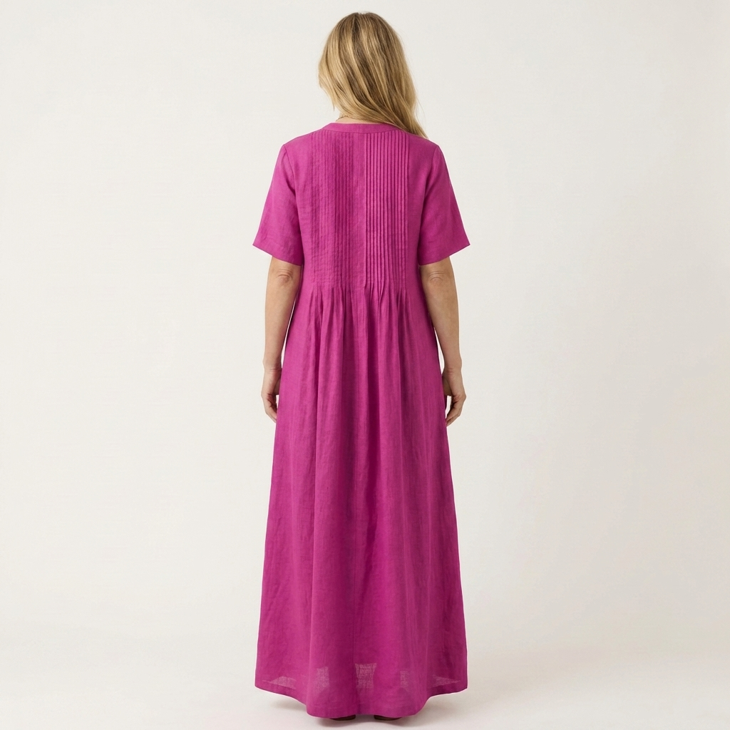 Calea | Pintuck V-Neck Cotton-Linen Maxi Dress