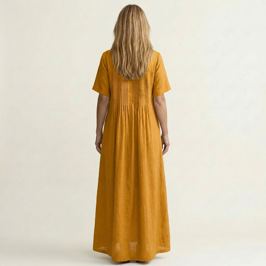 Calea | Pintuck V-Neck Cotton-Linen Maxi Dress