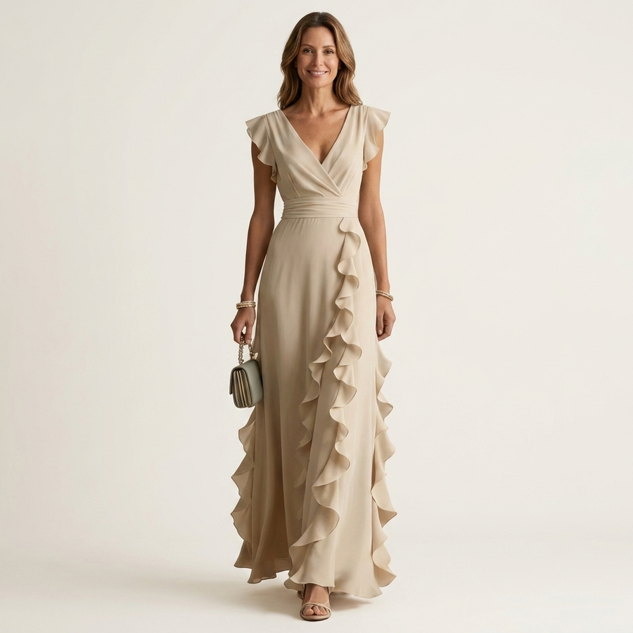 Nellyana | Wrap-Style V-Neck Ruffle Maxi Dress