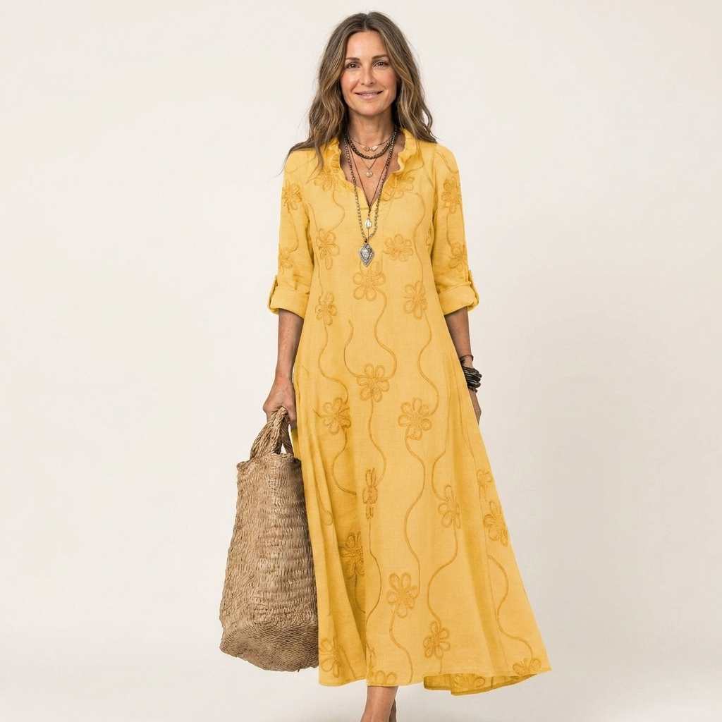 Mariam | Lightweight Maxi Dress With Floral Embroidery