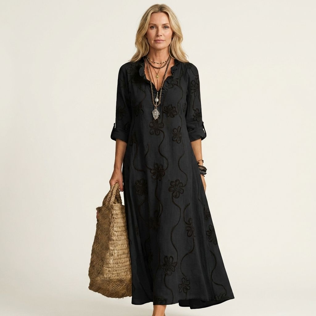Mariam | Lightweight Maxi Dress With Floral Embroidery