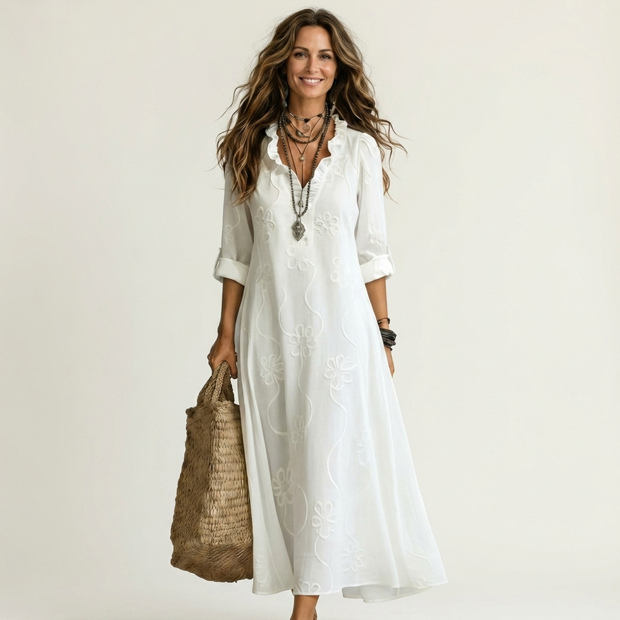 Mariam | Lightweight Maxi Dress With Floral Embroidery