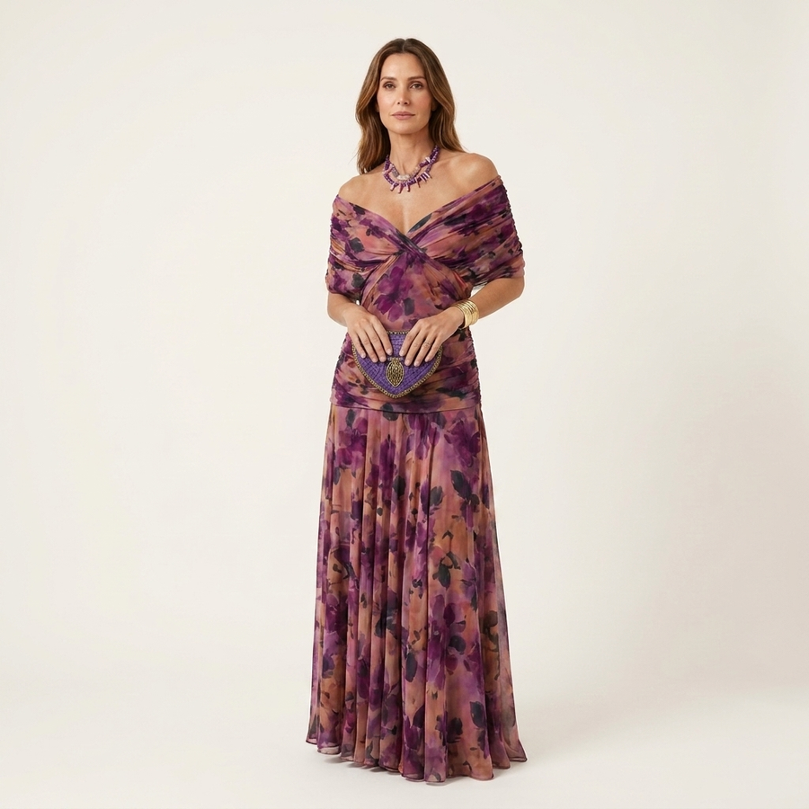 Ayla | Draped V-Neck Flutter Sleeve Chiffon Midi Dress