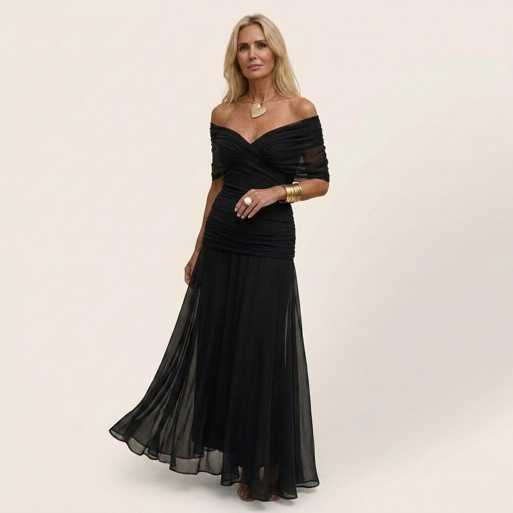 Ayla | Draped V-Neck Flutter Sleeve Chiffon Midi Dress