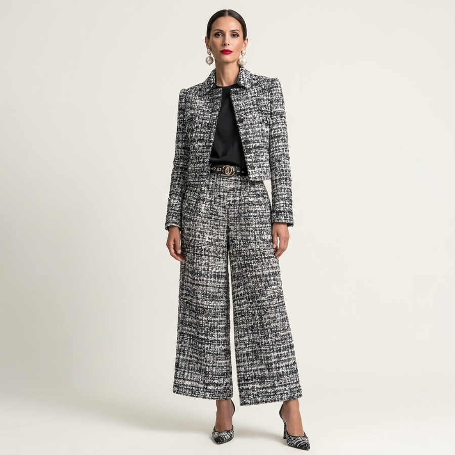 Isadora | Tweed Cropped Jacket & Wide-Leg Pants Two-Piece Set