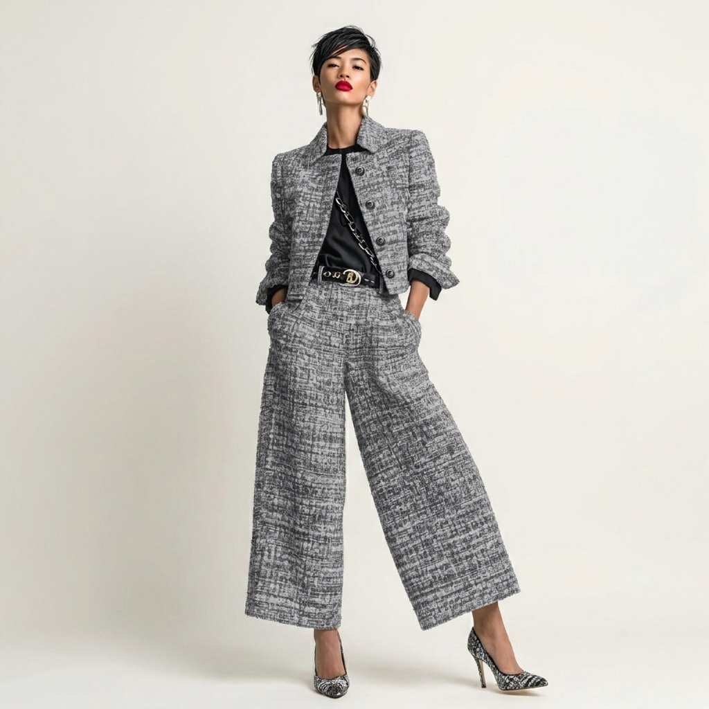 Isadora | Tweed Cropped Jacket & Wide-Leg Pants Two-Piece Set