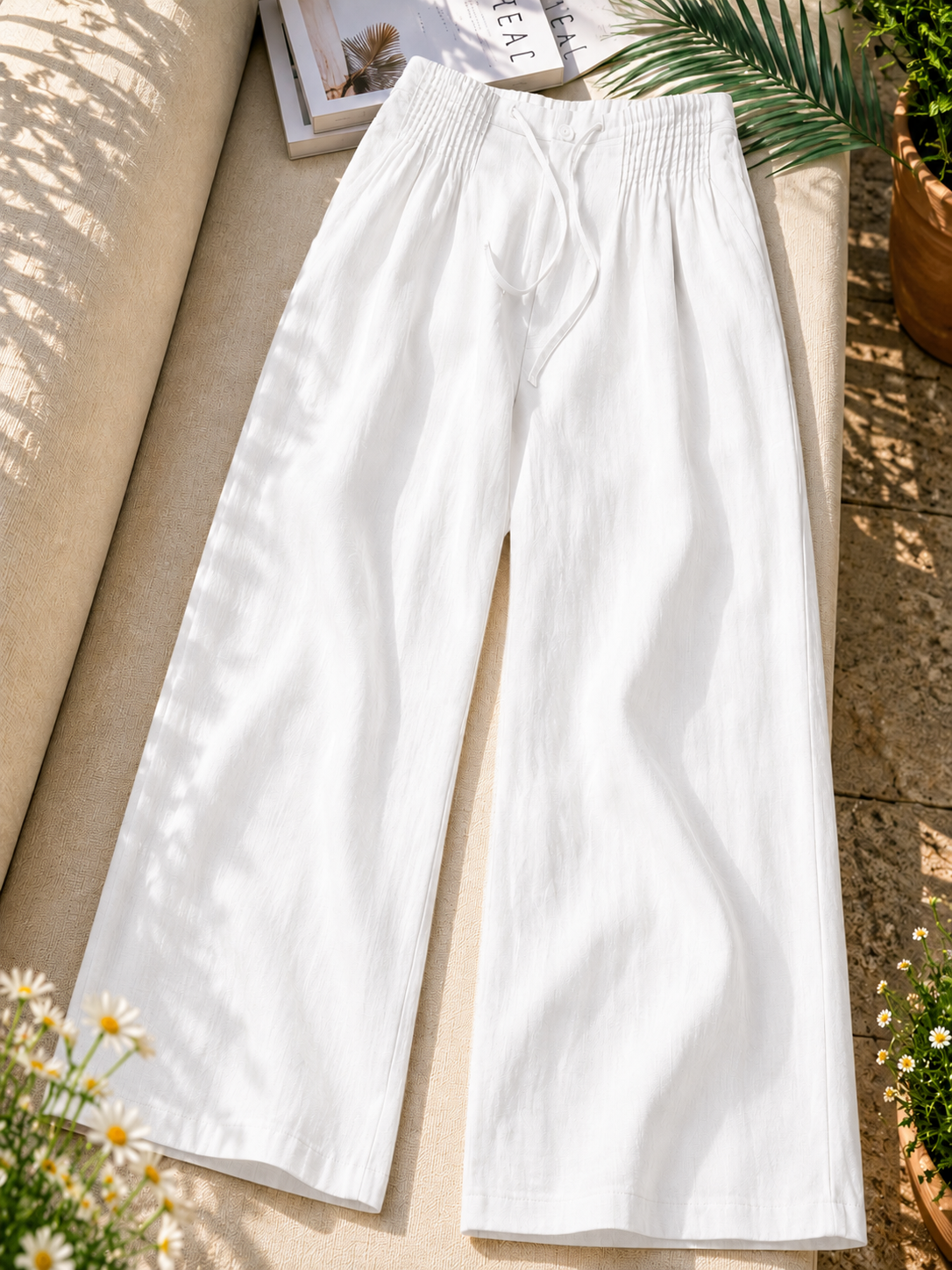 Camille | Wide-leg Pants in Cotton and Linen Blend